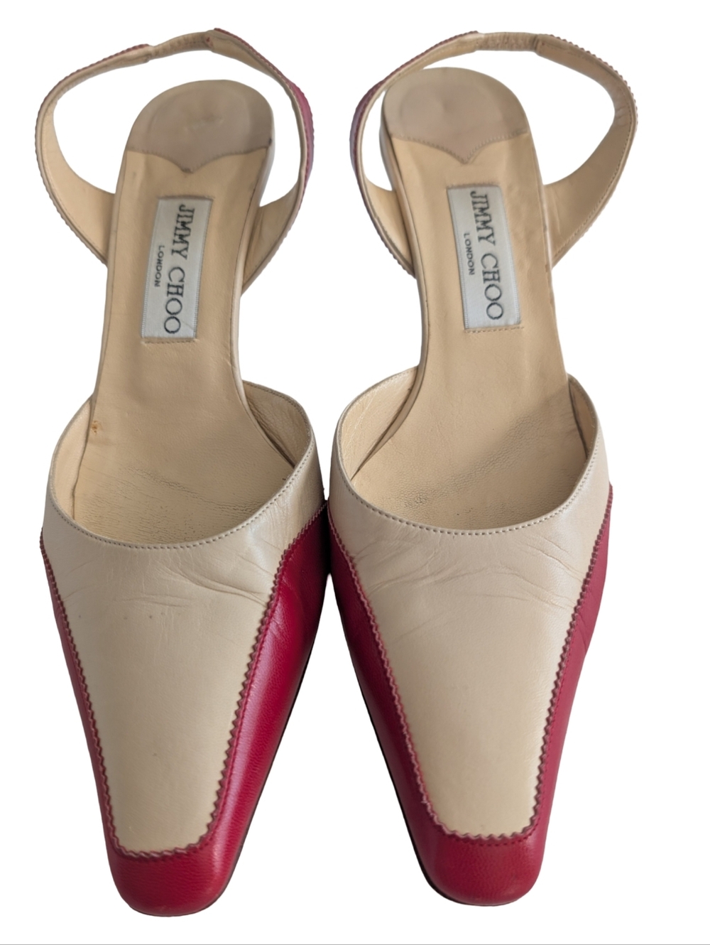 Vintage Jimmy Choo London two-tone leather slingback kitten heels Size 39.5 - Picture 7 of 12